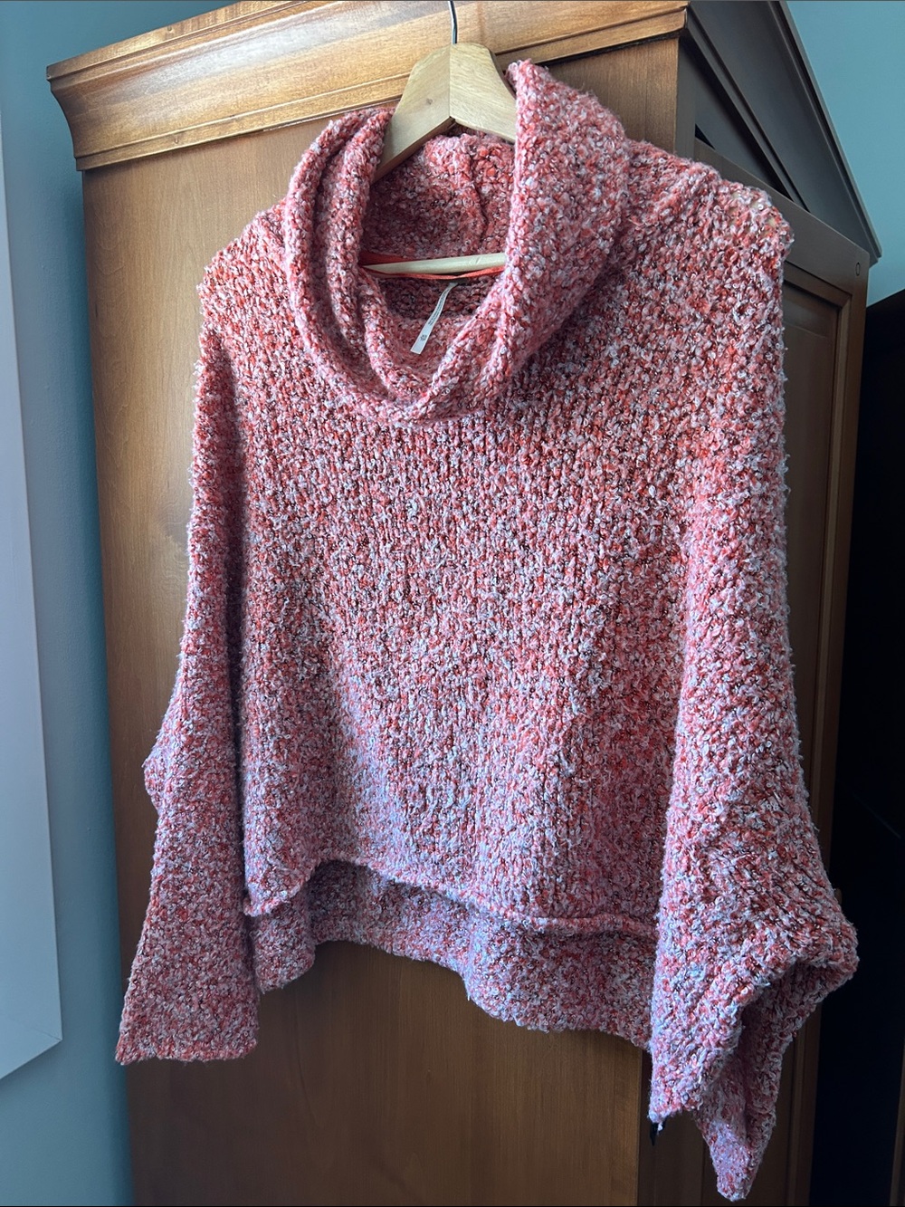 Free People Pink Bouclé Cowl Neck Sweater